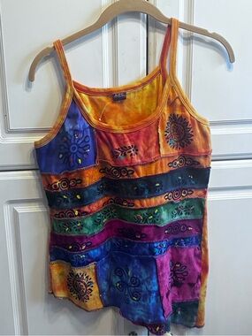 KPC Woman’s Patchwork Tie-Dye Tank Top, Size: XXXL